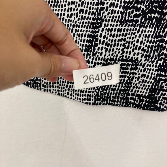 IBKUL Large Black White Abstract Stretch Crew Neck Long Sleeve Top Golf Active - Picture 8 of 8